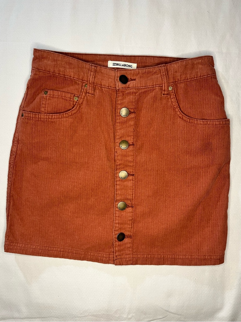 Billabong Rust Orange Button-Front Corduroy Mini Skirt